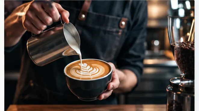 Realistic image of preparing coffee and a latte for the barista course